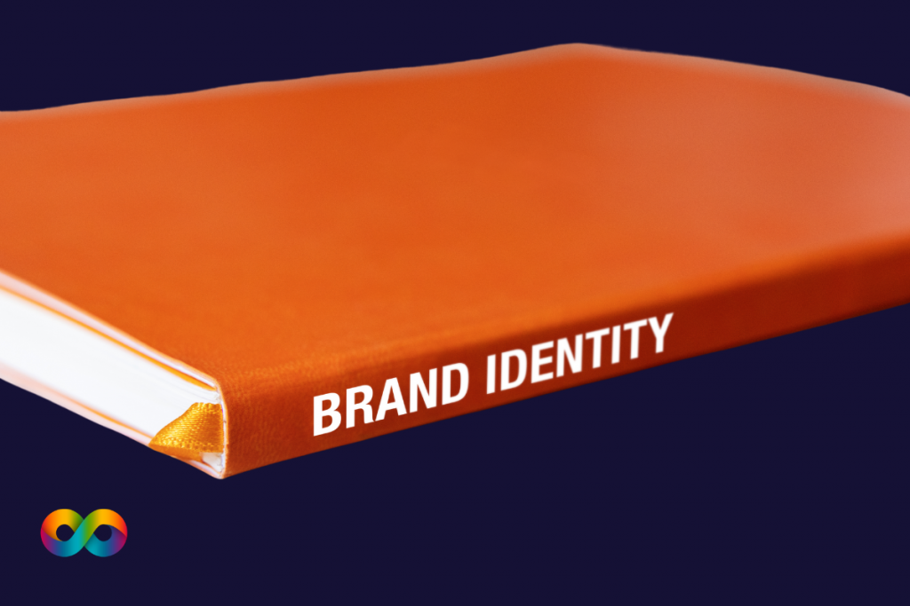 An image of an orange book with the words Brand Identity on the spine in white.